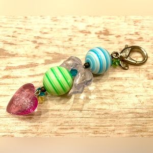 Vintage Tarina Tarantino Lucite Heart & Perspired Beaded Key Chain